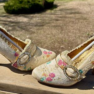New Ellie Cream Floral Pumps with Jeweled Buckle